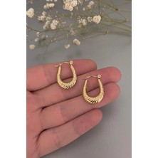 Jaida Moda Kadın Gold Oval Tırtıklı Model Çelik Halka Küpe