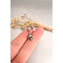 Jaida Moda Unisex Gümüş Gotik Kurukafa Figürlü Sallantılı Çelik Küpe