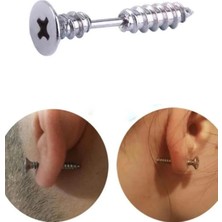 Jaida Moda Unisex Gümüş Vida Görünümlü Çelik Küpe