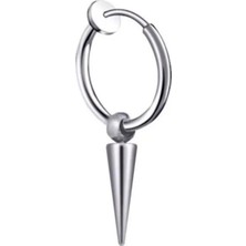 Jaida Moda Unisex Gümüş Renk Sallantılı Deliksiz Sıkıştırmalı Çelik Halka Küpe