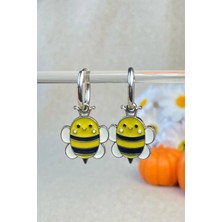 Jaida Moda Kadın Gümüş Paslanmaz Çelik Arı Figürlü Charmlı Sallantılı Halka Küpe