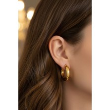 Jaida Moda Kadın Gold Paslanmaz Çelik Kalın Boru Halka Küpe 16 mm