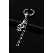 Jaida Moda Unisex Gümüş Sallantılı Yılan Figürlü Çelik Halka Küpe