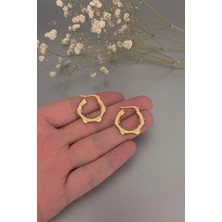 Jaida Moda Kadın Gold Yassı Beşgen Çelik Halka Küpe