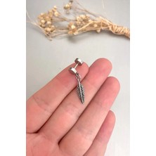 Jaida Moda Unisex Gümüş Gotik Tüy Figürlü Sallantılı Çelik Küpe