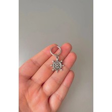 Jaida Moda Unisex Gümüş Gemici Dümen Figürlü Çelik Halka Küpe