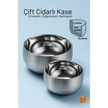 Creatividad Solutions Çift Cidarlı Isı Yalıtımlı 4'lü Lüks Kase Seti (16CM & 18CM) Premium 304 Paslanmaz Çelik 722668