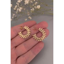 Jaida Moda Kadın Gold Yaprak Desenli Çelik Halka Küpe