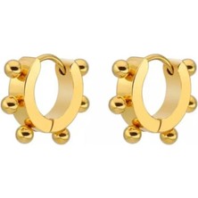 Jaida Moda Unisex Gold Top Detaylı Çelik Halka Küpe