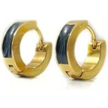 Jaida Moda Kadın Gold Siyah Taş Detaylı Kararma Çelik Halka Küpe