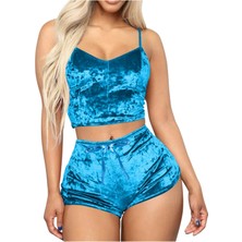 Ece's Design Kadife Pijama Takımı Şort 2'li Set Yumuşak Ev Giyim Loungewear W2001