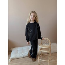 ButumiKids Kız Çocuk Yıldız Taş Işlemeli Fiyonk Detaylı  Likralı Pamuk Kumaş Alt Üst Takım