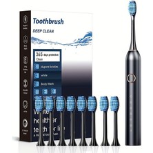 Ticimark USB Şarj Edilebilir Elektrikli Diş Fırçası 6 Modlu Derin Temizlik 8 Yedek Fırçalı Siyah