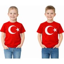 Ataş Çocuk Bayraklı Tişört Kırmızı & Beyaz Renk 23 Nisan, 19 Mayıs, 29 Ekim Özel Pamuklu Kısa Kol