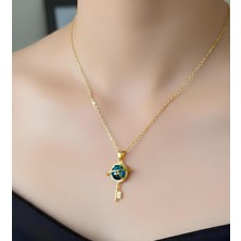 Bontexs Kadın Gezegen ve Anahtar Kolye 14 Ayar Altın Kaplama Şık Tasarım  Turkuaz Taşlı Astronomi Kolye Özel Tasarım Hediye Seçeneği