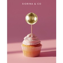 Siorina Events Gold Disko Topu Tema Kürdan Cupcake Süsleri Pasta Kürdanı 10'lu Paket