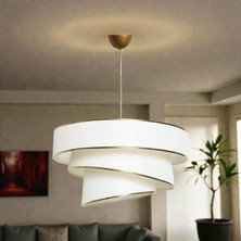 Elizim Home Lighting Pasta 3 Katlı Beyaz Gold Abajur Sarkıt Avize