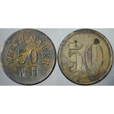 Banknoting Almanya 50 Pfennıg Werth-Marke Jeton 1890-1920. Wh Kontrmarklı 25 Mm.