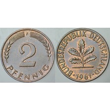 Banknoting Almanya 2 Pfennıg 1961 F. Bronz.