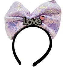 Subutu LED Işıklı Gümüş Love Yazılı Lila Fiyonk Taç