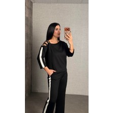 Nidam Butik Kadın Uzun Kollu Kolu Tül Yanları Şerit Detay Modal Ikili Takım