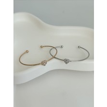 QA Quella Accessories Rodyum Bebe Boy Zirkon Kalp Gümüş & Soft Rose-Gold Ayarlanabilir Bileklik - Gümüş