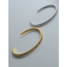 QA Quella Accessories Zirkon Renklı Bebe Boy Gümüş & Gold Altın Kaplama Ayarlanabilir Bileklik 14-17 cm - Gold