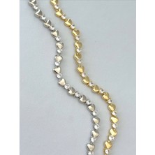 QA Quella Accessories Özel Seri Kalp Zirkon Gümüş & 14K Altın Kaplama Gold Bileklik 17 cm - Gümüş