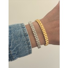 QA Quella Accessories Çelik R   Gümüş & Gold Kelepçe Bileklik Iç Çap: 6 cm / Çevresi: 20 cm - Gümüş