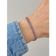 QA Quella Accessories Özel Seri  Zirkon Baget Su Yolu Mor Bileklik 16+2 cm