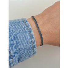 QA Quella Accessories Özel Seri  Zirkon Baget Su Yolu Gümüş & Gold Lacivert Bileklik 16+2 cm - Gümüş