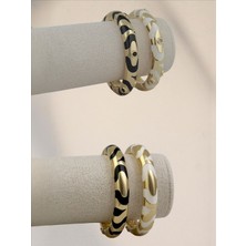 QA Quella Accessories Rodyum Zirkon Etnik Siyah & Beyaz 14 Ayar Altın Kaplama Gold Kelepçe Bileklik Iç Çapı: 5,7 cm Çevresi: 22 cm - Siyah