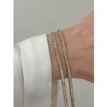 QA Quella Accessories Özel Seri  Zirkon Baget Su Yolu Gümüş & Gold Bej Bileklik 16+2 cm - Gold