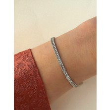 QA Quella Accessories Çelik Zirkon Mini Beyaz Baget Gümüş Bileklik 17+3 cm