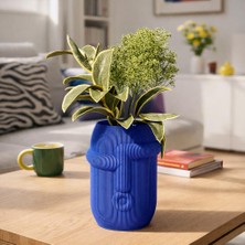 Basart Soyut Insan Yüzü Tasarımlı Kırmızı Vazo - 3D Baskı Sanatsal Obje