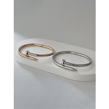 QA Quella Accessories Çelik Çivi   Gümüş & Gold Kelepçe Bileklik Iç Çap: 6 cm / Çevresi: 20 cm - Gold