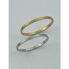 QA Quella Accessories Çelik Ince Sim Gümüş & Gold Kelepçe Bileklik Iç Çap: 6 cm / Çevre: 19 cm - Gümüş