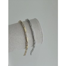 QA Quella Accessories Özel Seri Ince Zirkon Gümüş & 14 Ayar Altın Kaplama Gold Bileklik 18 cm - Gümüş