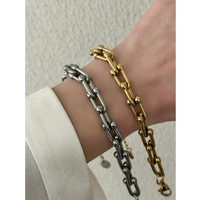 QA Quella Accessories Çelik Tifny   Altın Kaplama Gümüş & Gold Zincir Bileklik 17+5 cm - Gold