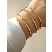 QA Quella Accessories Çelik Ince Düz Parlak Ajda  Gold Bilezik Bileklik Iç Çapı: 6,4 / 6,6 / 6,9 cm  Çevresi: 21 cm - Çap 6,9 cm