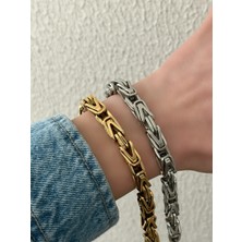 QA Quella Accessories Çelik V Figaro Gümüş & Gold Unisex Kalın Zincir Bileklik 19 cm - Gümüş