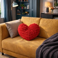 Basart El Örgüsü Kalp Yastık – Dekoratif Kalp, El Yapımı Özel Tasarım