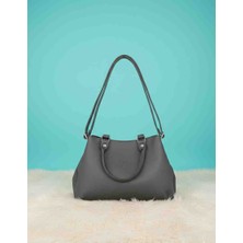 Özense Üstten Fermuarlı ve Çıtçıtlı Siyah Renkli Kadın El ve Omuz Çantası