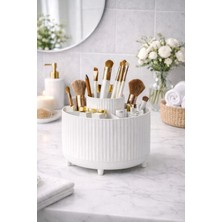 Feyza Design Çok Bölmeli 360° Dönebilen Beyaz Makyaj Fırça Organizeri