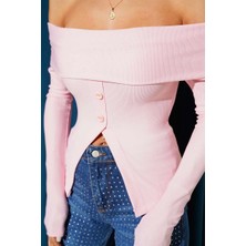 Elma Shop Madonna Yaka Düğmeli Bluz Pembe