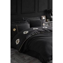 Elma Shop Elegant Nakışlı Pamuk Saten Çift Kişilik Nev Takımı Olimpos Siyah