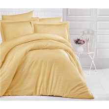 Elma Shop Çizgili Tek Kişilik Saten Nev Takımı Hardal
