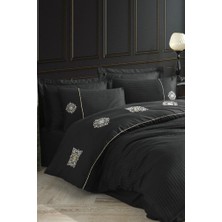 Elma Shop Elegant Nakışlı Pamuk Saten Çift Kişilik Nev Takımı Zeugma Siyah