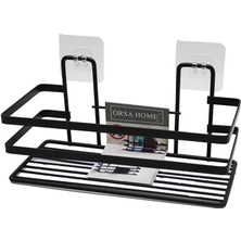 Luz&pos Yapışkanlı Askılı Çok Amaçlı Siyah Kare Banyo Raf