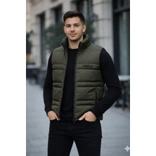 Sinwear Erkek Standart Fit Dik Yaka Cepli Fermuarlı Sıcak Tutan Mevsimlik Şişme Yelek